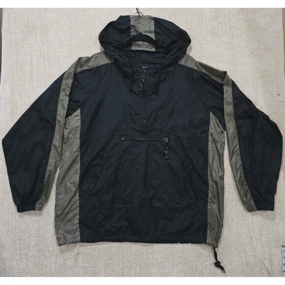 VTG 90s Gap Anorak Pullover XL Y2K Black/Gunmetal Half Zip Rain Hoodie Gorpcore - Picture 1 of 6